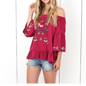 NEW DELOA EMBROIDERED OFF THE SHOULDER TOP